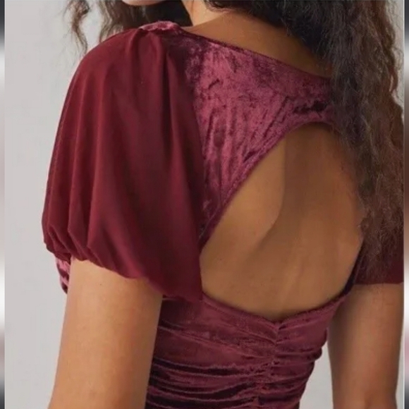NWOT FREE PEOPLE INTIMATELY Burgundy Midnight mood velvet mesh sleeves c… - Picture 3 of 9